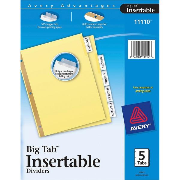 Avery® Big Tab Insertable Dividers - Reinforced Gold Edge - 5 Blank Tab(s) - 5 Tab(s)/Set - 8.5