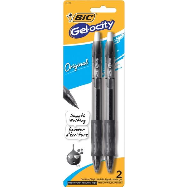 BIC Gel Retractable Pens - Medium Pen Point - 0.7 mm Pen Point Size - Refillable - Retractable - Black Gel-based Ink - Translucent Barrel - 2 / Pack