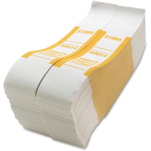 Sparco White Kraft ABA Bill Straps - 1000 Wrap(s)Total $1,000 in $10 Denomination - Kraft - Yellow