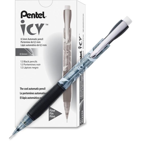 Pentel Icy Mechanical Pencil - #2 Lead - 0.5 mm Lead Diameter - Refillable - Black Barrel - 12 / Dozen