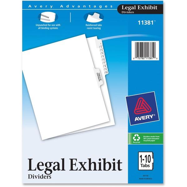 Avery® Premium Collated Legal Exhibit Dividers with Table of Contents Tab - Avery Style - 11 x Divider(s) - Printed Tab(s) - Digit - 1-10 - 11 Tab(s)/Set - 8.5