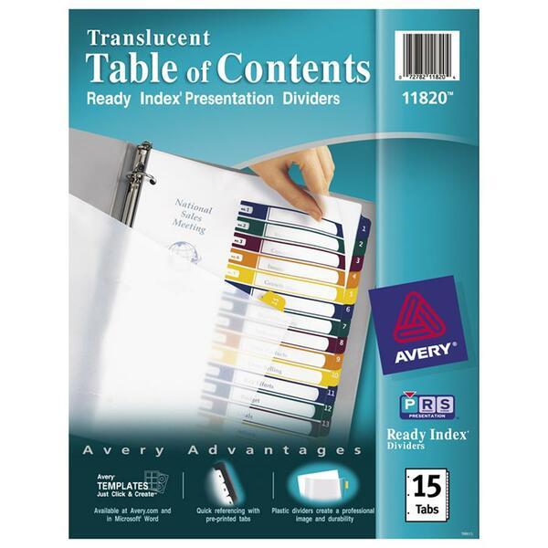 Avery® Ready Index Translucent Table Of Content Dividers - 15 x Divider(s) - Print-on Tab(s) - 15 Tab(s)/Set - 8.5