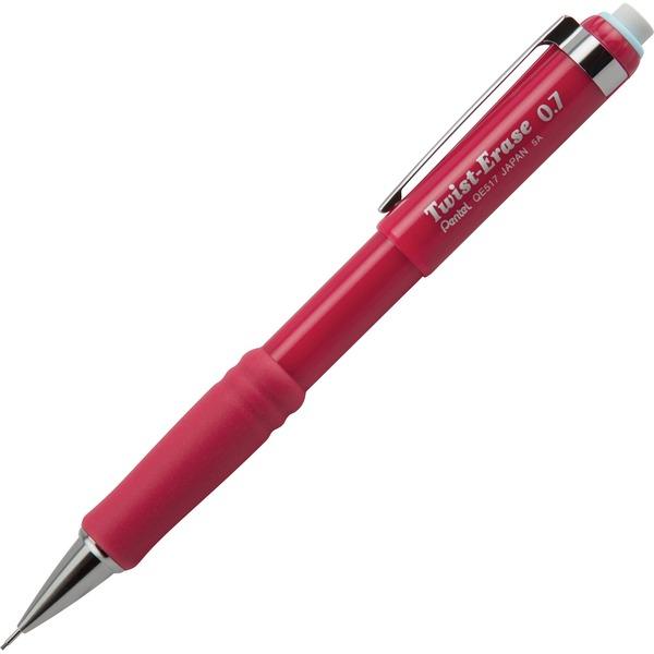 Pentel Twist-Erase III Mechanical Pencil - #2 Lead - 0.7 mm Lead Diameter - Refillable - Red Barrel - 1 Each