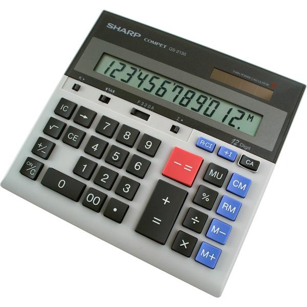 Sharp Calculators QS-2130 12-Digit Commercial Desktop Calculator - 4-Key Memory, Sign Change, Backspace Key, Auto Power Off - 1 Line(s) - 12 Digits - LCD - Battery/Solar Powered - 0.7