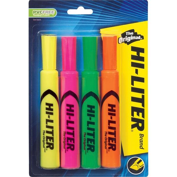 Avery® Hi-Liter Desk-Style Highlighters - SmearSafe - Chisel Marker Point Style - Yellow, Pink, Orange, Green - Green, Orange, Pink, Yellow Barrel - 4 / Pack