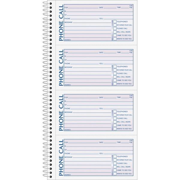 TOPS Carbonless Phone Message Book - Double Sided Sheet - Spiral Bound - 2 PartCarbonless Copy - 5 1/2