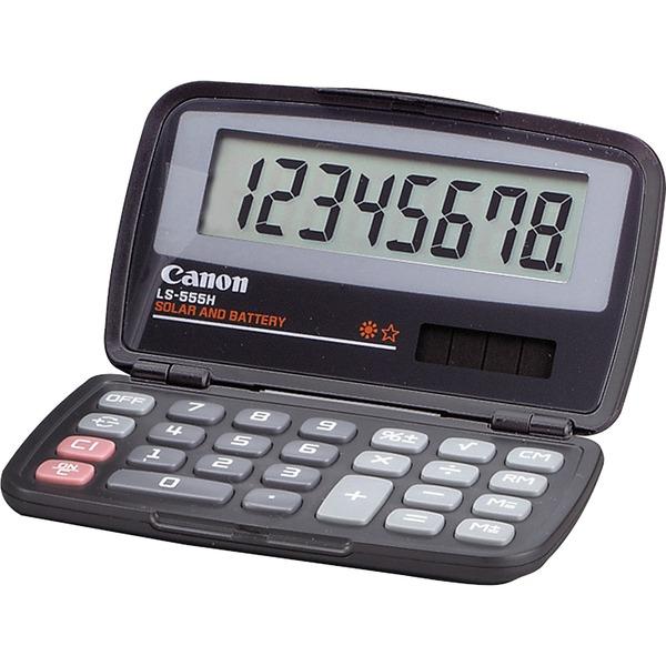 Canon LS555H Wallet Calculator - Hard Shell Cover, Auto Power Off - 8 Digits - LCD - Battery/Solar Powered - 4.3