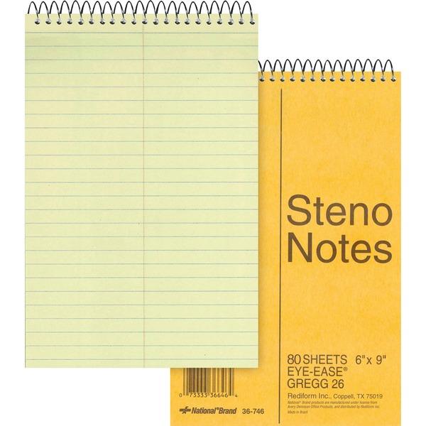 Rediform Eye-ease Steno Notebook - 80 Sheets - Wire Bound - Gregg Ruled - 16 lb Basis Weight - 6