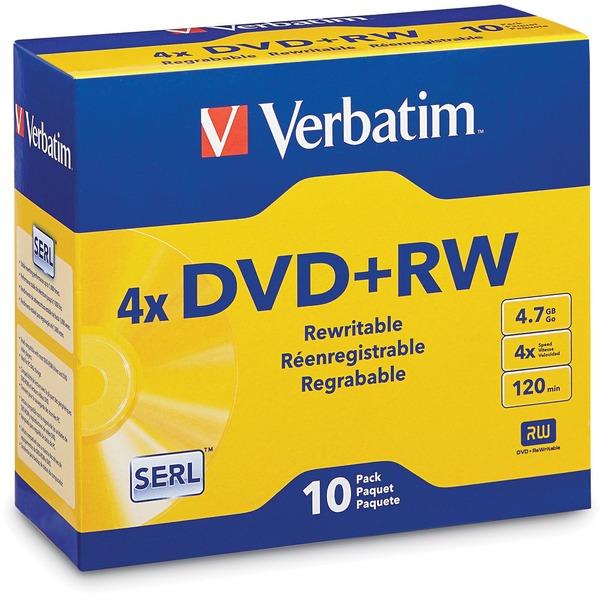  Verbatim Dvd + Rw 4.7gb 4x With Branded Surface - 10pk Jewel Case - 2 Hour Maximum Recording Time