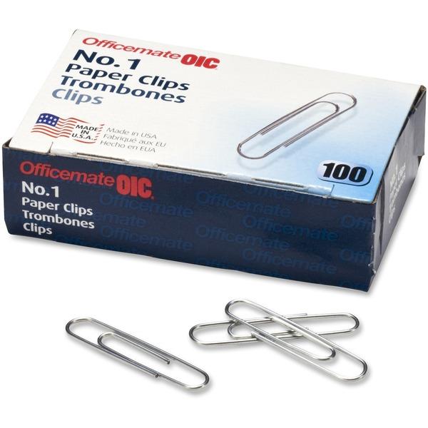 OIC Paper Clips - No. 1 - 1000 / Pack - Silver - Steel