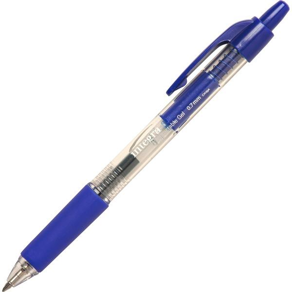 Integra Retractable 0.7mm Gel Pens - Medium Pen Point - 0.7 mm Pen Point Size - Retractable - Blue Gel-based Ink - Clear Barrel - Metal Tip - 12 / Dozen