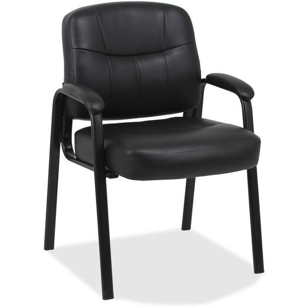  Lorell Chadwick Executive Leather Guest Chair - Black Leather Seat - Black Steel Frame - Black - Steel, Leather - 26 