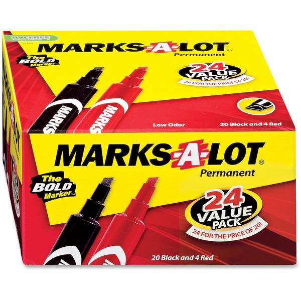 Avery® Marks A Lot Desk-Style Dry-Erase Markers - 4.7625 mm Marker Point Size - Chisel Marker Point Style - Assorted - 24 / Box