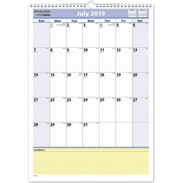 At-A-Glance QuickNotes Academic Monthly Wall Calendar - Julian Dates - Monthly - 1 Year - July 2020 till June 2021 - 1 Month Single Page Layout - 12