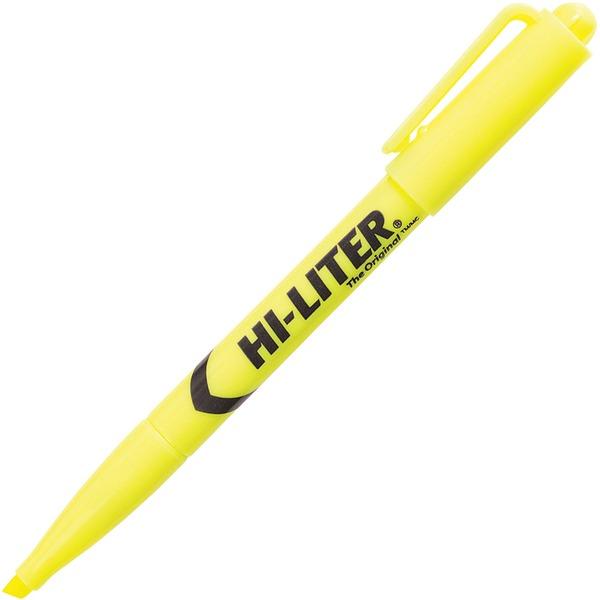 Avery® Pen-Style Fluorescent Highlighters - Chisel Marker Point Style - Fluorescent Yellow - Yellow Barrel - 12 / Dozen