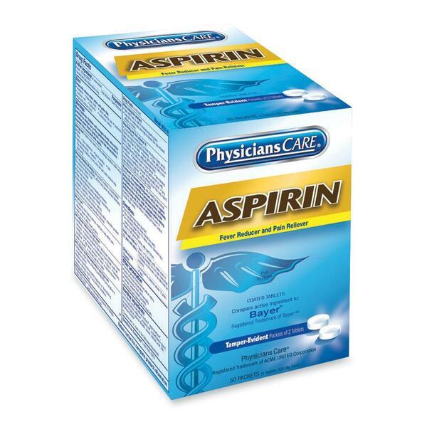 PhysiciansCare Physician's Care Aspirin Single Packets - For Headache, Toothache - 50 / Box
