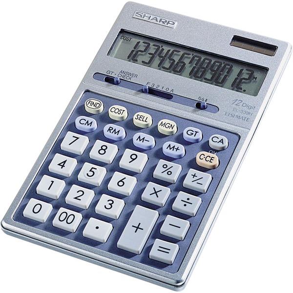 Sharp Calculators EL-339HB 12-Digit Executive Business Large Desktop Calculator - 4-Key Memory, Auto Power Off, Sign Change, Double Zero - 12 Digits - LCD - Battery/Solar Powered - 1 - LR44 - 0.7
