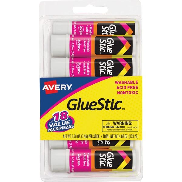 Avery® Glue Stic - Washable, Nontoxic - 0.26 oz - 18 / Pack - White