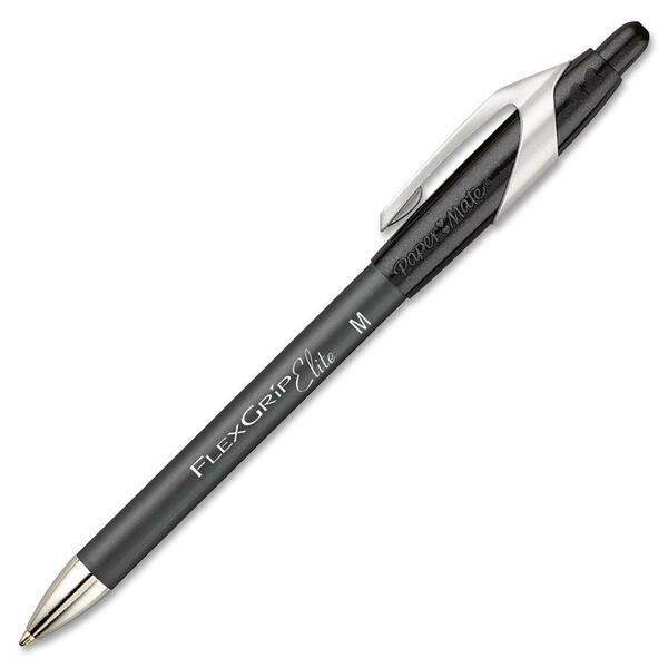 Paper Mate FlexGrip Elite Retractable Ballpoint Pens - Medium Pen Point - Refillable - Retractable - Black - Black Rubber Barrel - Metal Tip