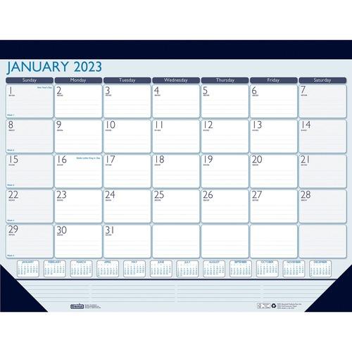 House of Doolittle Contempo Desk Pad - Large Size - Professional - Julian Dates - Monthly - 1 Year - Desk Pad - Teal, Blue - Leatherette - 17