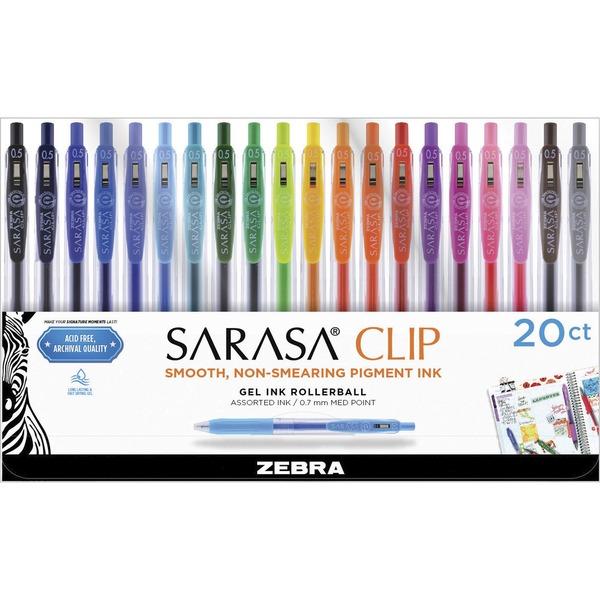 Zebra Pen Clip Medium Point Gel Ink Rollerball - Medium Pen Point - 0.7 mm Pen Point Size - RetractableWater Based Ink - 20 / Pack