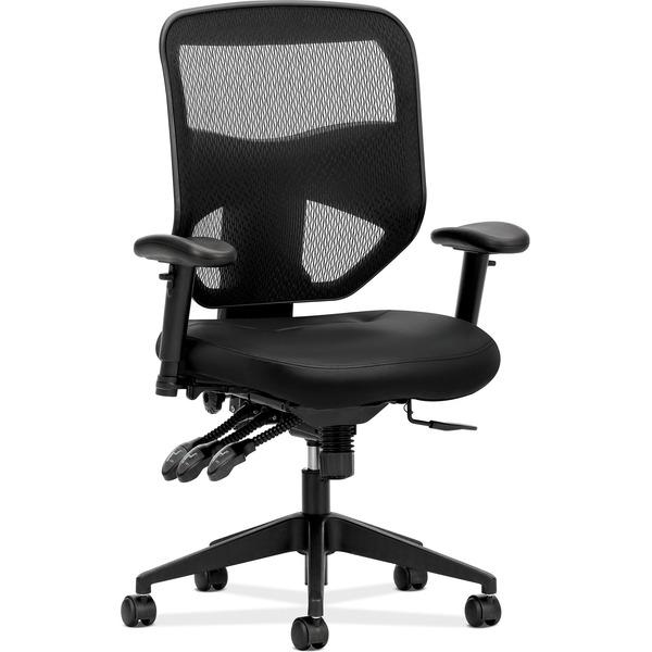 HON Prominent Seating Mesh High-back Chair - Black Mesh, Leather Seat - Mesh Back - 5-star Base - Black - 30.8