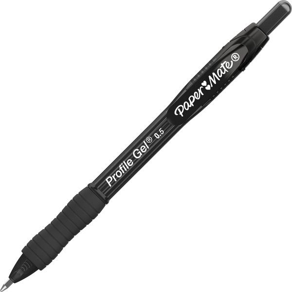 Paper Mate Profile Gel 0.5mm Retractable Pen - 0.55 mm Pen Point Size - Retractable - Black - 12 / Dozen