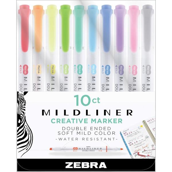 Zebra Pen MildLiner Creative Marker - Fine Marker Point - Chisel, Bullet Marker Point Style - White Barrel - 10 / Pack