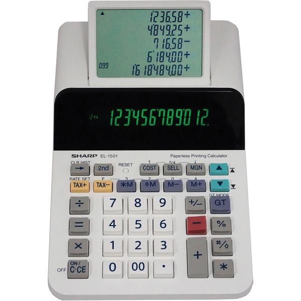 Sharp EL-1501 12-digit Printing Calculator - LCD Display, Compact, 4-Key Memory, Paperless Printing, Cordless - 12 Digits - LCD - Battery Powered - 4 - AA - 2