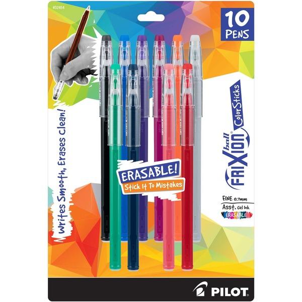 FriXion ColorSticks Erasable Gel Ink Pen - Fine Pen Point - 0.7 mm Pen Point Size - Assorted - 10 / Pack