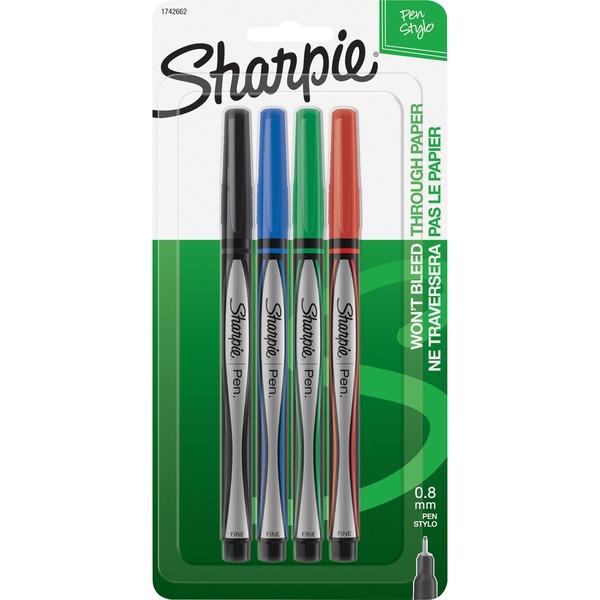 Sharpie Fine Point Pen - Fine Pen Point - Green, Black, Red, Blue - 12 / Bundle