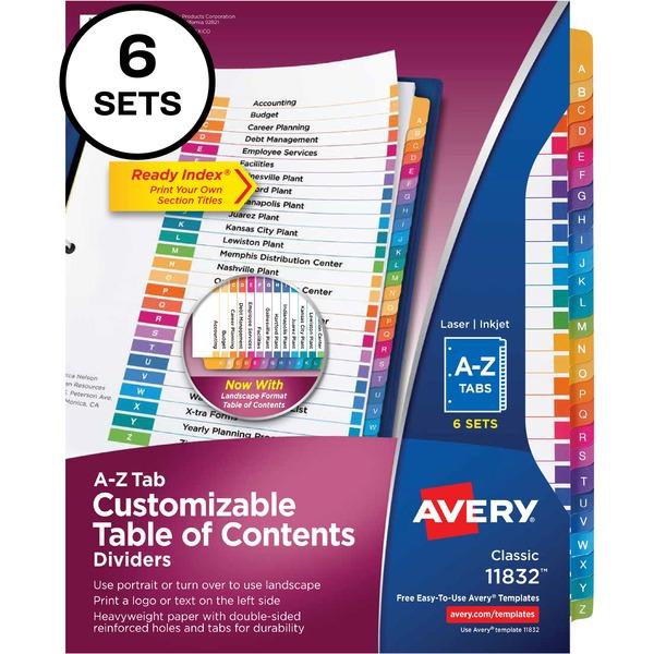 Avery® Ready Index Binder Dividers - Customizable Table of Contents - 156 x Divider(s) - Printed Tab(s) - Character - Table of Contents, A-Z - 26 Tab(s)/Set - Letter - 8 1/2