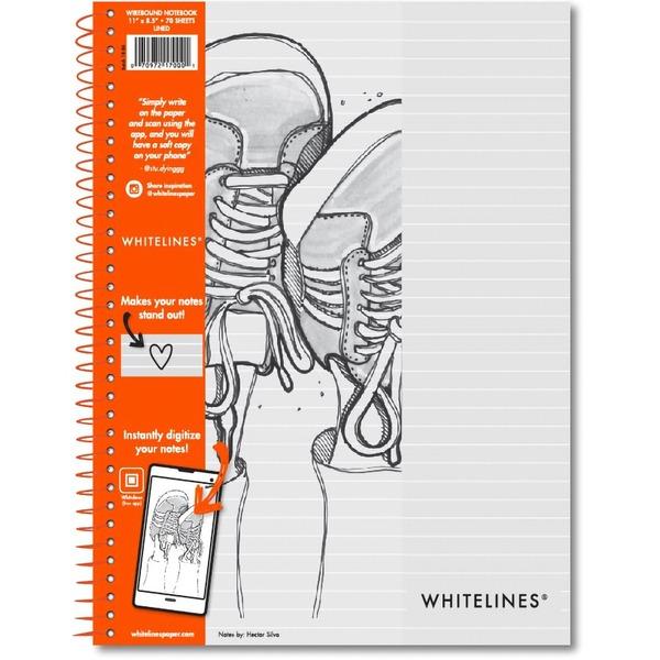 Roaring Spring Spring Whitelines Wirebound Notebook - Letter - 70 Sheets - Printed - Wire Bound - College Ruled - 8 1/2