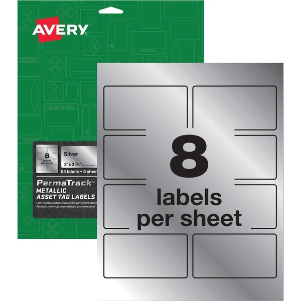 Avery® PermaTrack Metallic Asset Tag Labels - Permanent Adhesive - 3 3/4