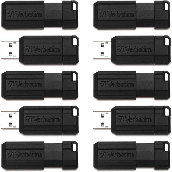 Verbatim 32GB PinStripe USB Flash Drive - Business 10pk - Black - 32 GB - USB - Black - Lifetime Warranty