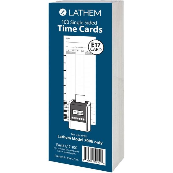 Lathem Model 700E Clock Single Sided Time Cards - White - Black Print Color - 100 / Pack