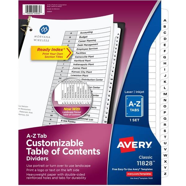 Avery® Ready Index Binder Dividers - Customizable Table of Contents - 26 x Divider(s) - Printed Tab(s) - Character - Table of Contents, A-Z - 26 Tab(s)/Set - Letter - 8 1/2