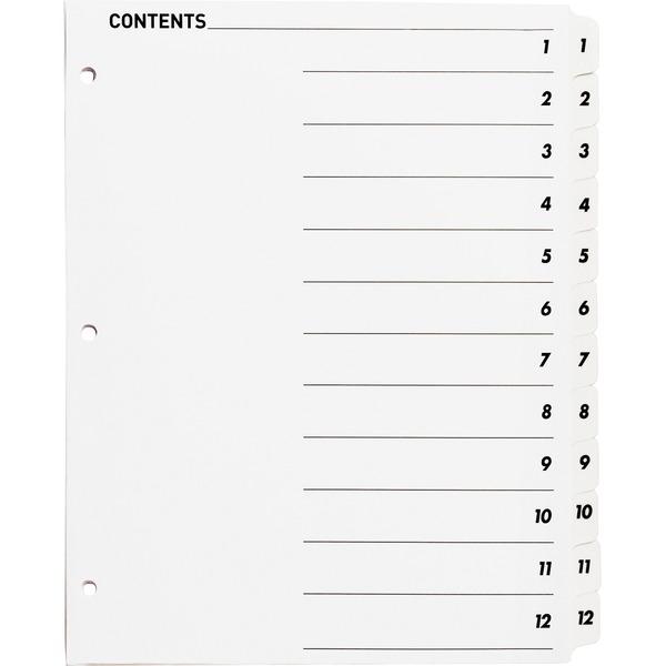 Business Source Table of Content Quick Index Dividers - Printed Tab(s) - Digit - 1-12 - 12 Tab(s)/Set - 8.5