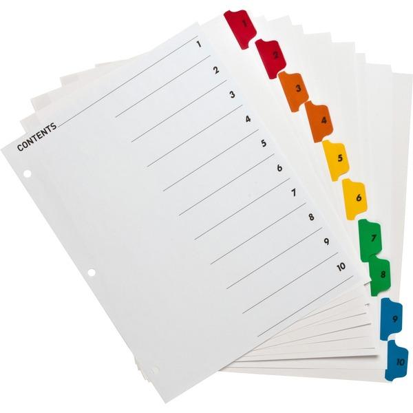 Business Source Table of Content Quick Index Dividers - Printed Tab(s) - Digit - 1-10 - 10 Tab(s)/Set - 8.5