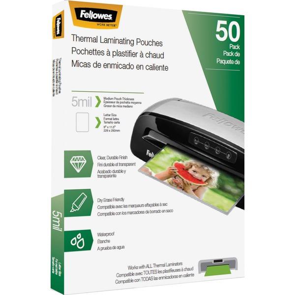 Fellowes Thermal Laminating Pouches - Letter, 5mil, 50 pack - Sheet Size Supported: Letter 8.50