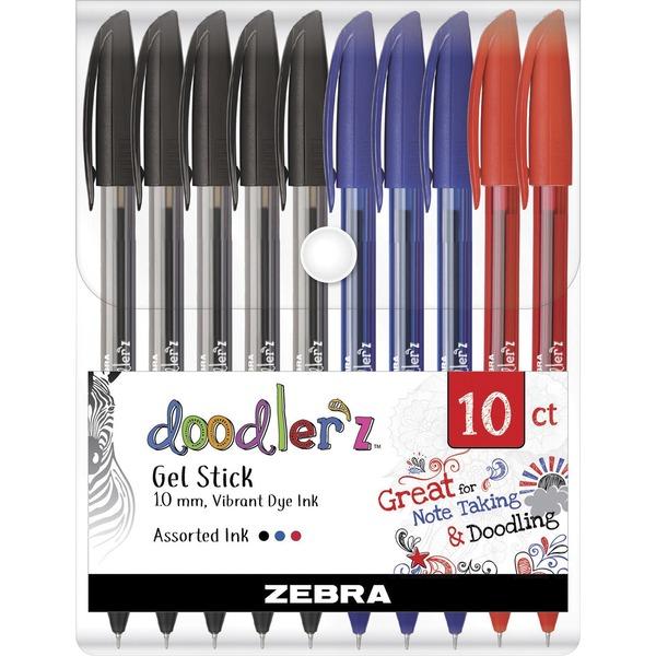 Zebra Pen Doodler'z Gel Stick Pens - 1 mm Pen Point Size - Blue Water Based Ink - Plastic Barrel - 10 / Pack