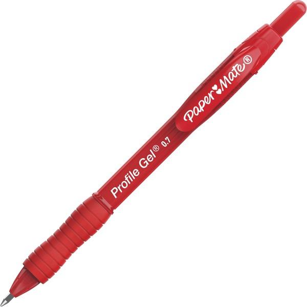 Paper Mate Profile Gel 0.7mm Retractable Pen - 0.7 mm Pen Point Size - Retractable - Red - 12 / Dozen