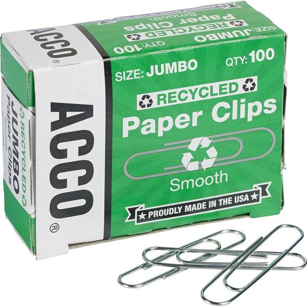 Acco Recycled Paper Clips - Jumbo - No. 4 - 1.6