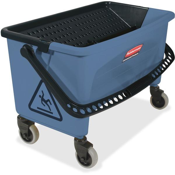 Rubbermaid Commercial Finish Mop Bucket w/ Wringer - Hinged Lid, Ergonomic Design, Handle - Blue - 1 Carton