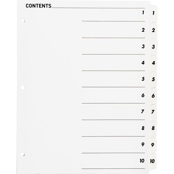  Business Source Table Of Content Quick Index Dividers - Printed Tab (S)- Digit - 1- 10 - 10 Tab (S)/ Set - 8.5 