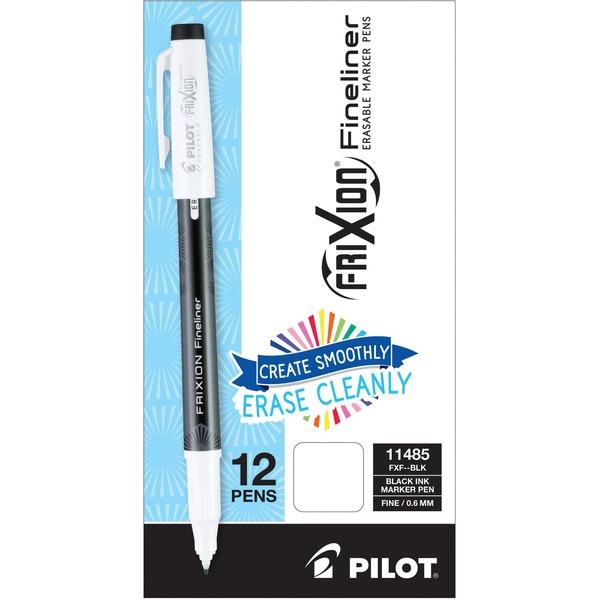 FriXion Fineliner Erasable Marker Pens - Fine Pen Point - 0.6 mm Pen Point Size - Black Gel-based Ink - 12 / Dozen
