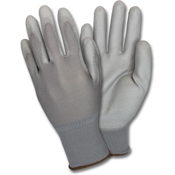 Safety Zone Gray Coated Knit Gloves - Abrasion, Hand Protection - Polyurethane Coating - X-Large Size - Nylon - Gray, Gray - Finger Protection, Flexible, Comfortable, Breathable, Knitted - For Industr