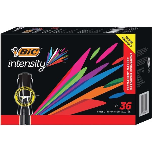 BIC Intensity Permanent Markers - Broad Marker Point - Chisel Marker Point Style - Black - 36 / Box