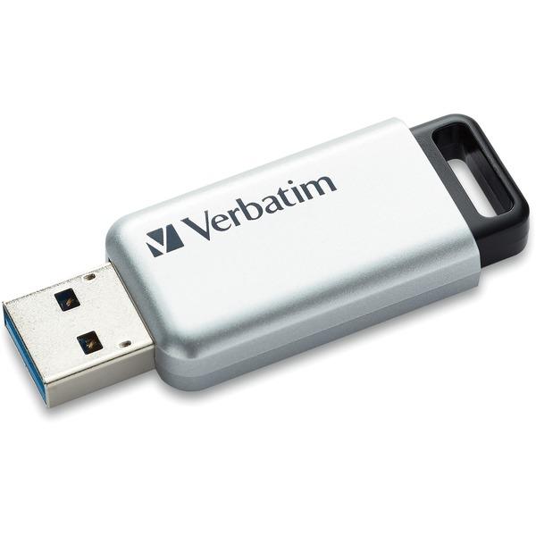 Verbatim 128GB Store 'n' Go Secure Pro USB 3.0 Flash Drive - 128 GB - USB 3.0 - Silver - 256-bit AES - Lifetime Warranty