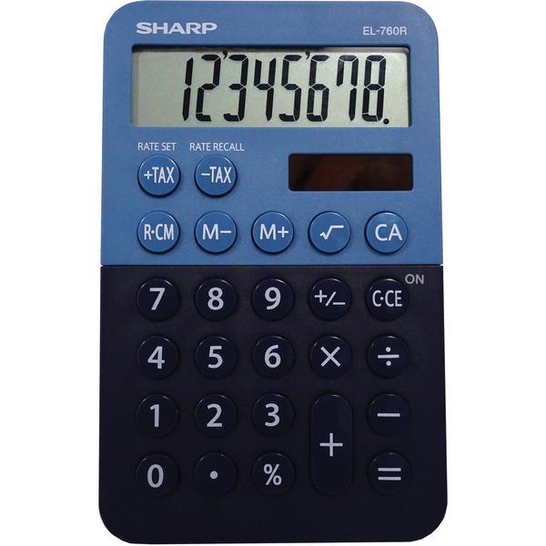 Sharp EL-760RBBL Desktop Calculator - 3-Key Memory, Dual Power, Angled Display, LCD Display, Automatic Power Down, Extra Large Key - 8 Digits - LCD - Battery/Solar Powered - 1 - LR54 - 0.9